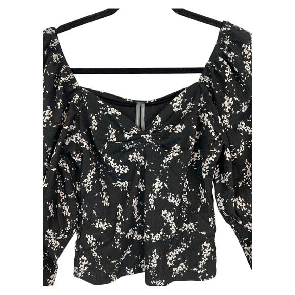 Anthropologie Sweetheart Neckline Black Motif floral Printed Crop Blouse - Picture 7 of 12